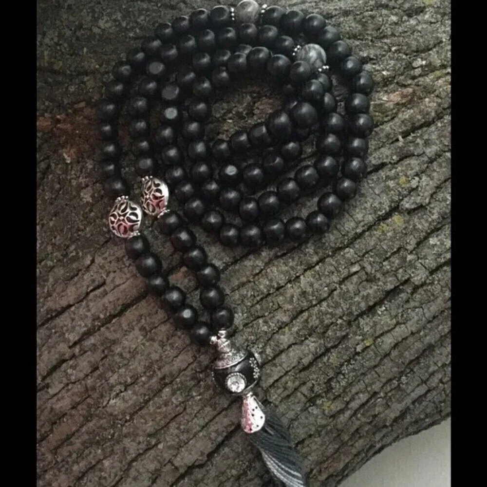 Black‎ Handmade Wood Mala 108 Beads